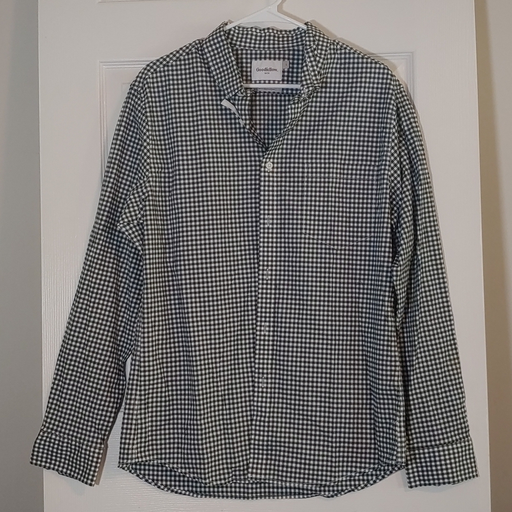 Goodfellow & Co Teal Checked Long Sleeve Button Down Standard Fit Shirt Size M